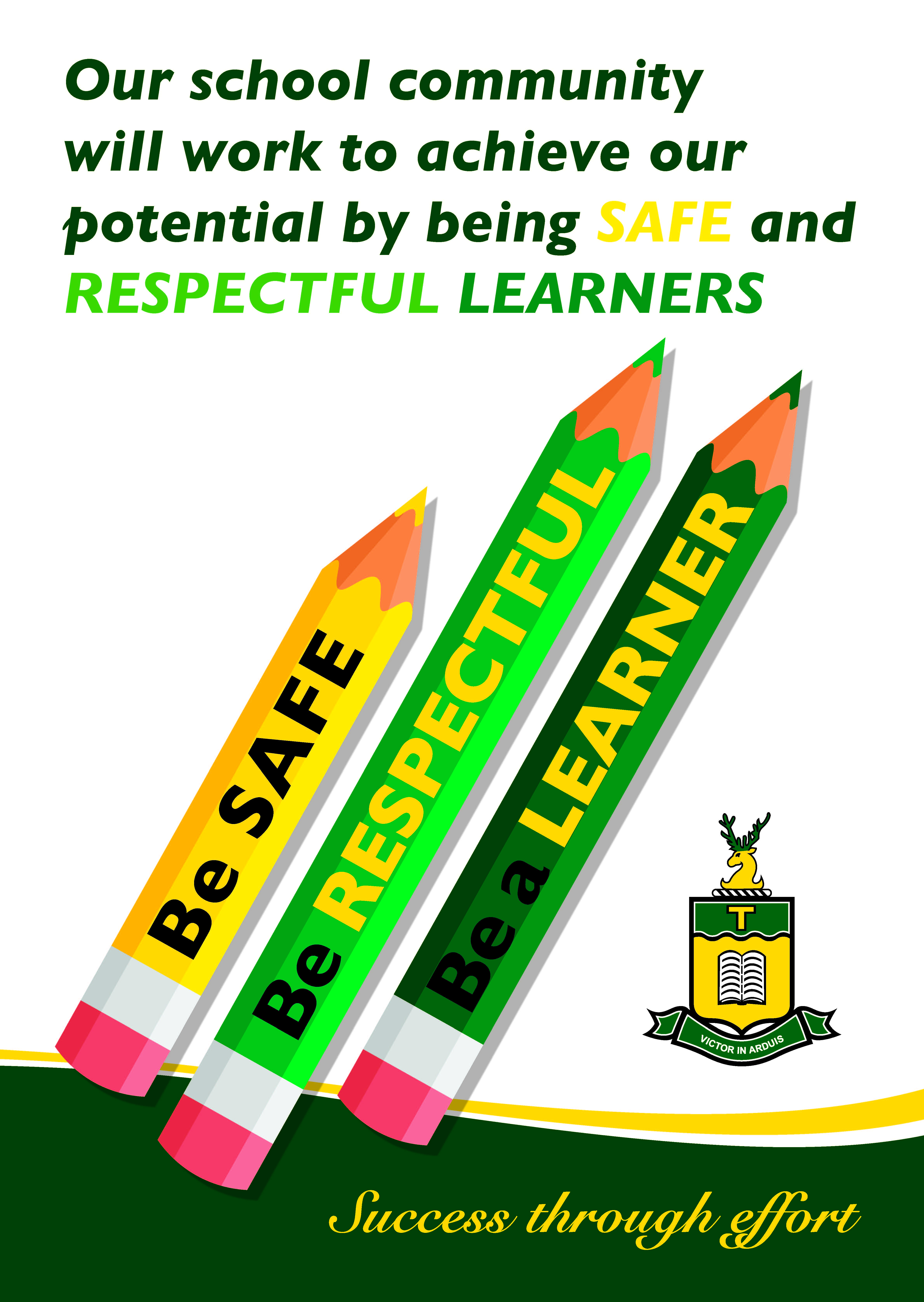 Our school community will work to achieve our potential by being safe and respectful learners